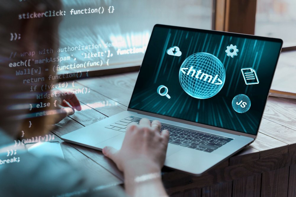 Écran d'ordinateur affichant des éléments HTML et du code pour le développement web